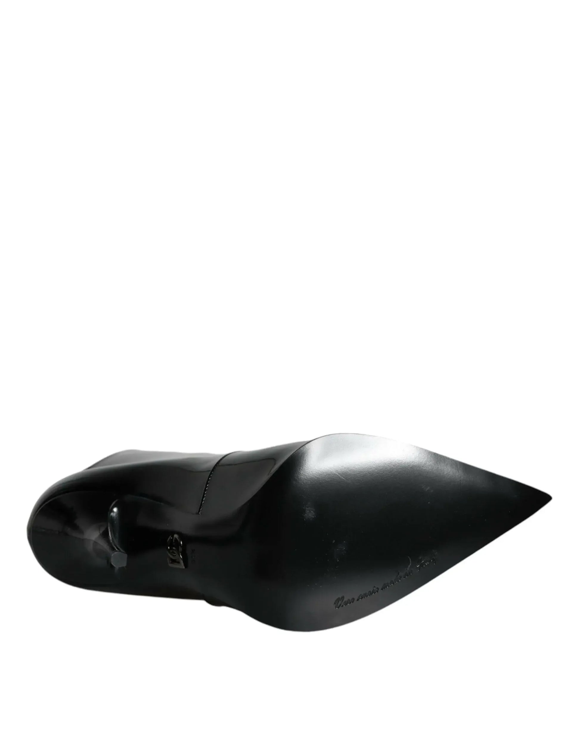 Dolce & Gabbana Black Patent Leather Pointed Ankle Boots Shoes - Plush Fashion Hub