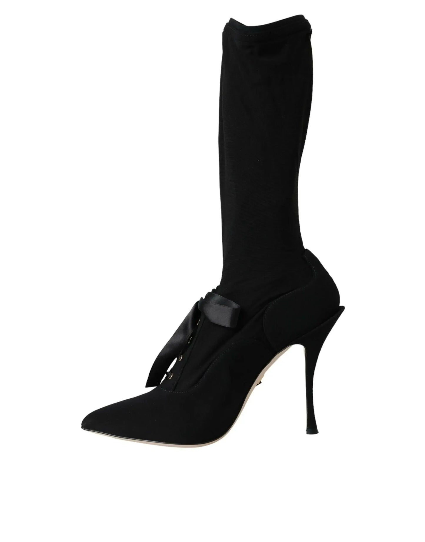 Dolce & Gabbana Black Stiletto Heels Mid Calf Boots Shoes - Plush Fashion Hub