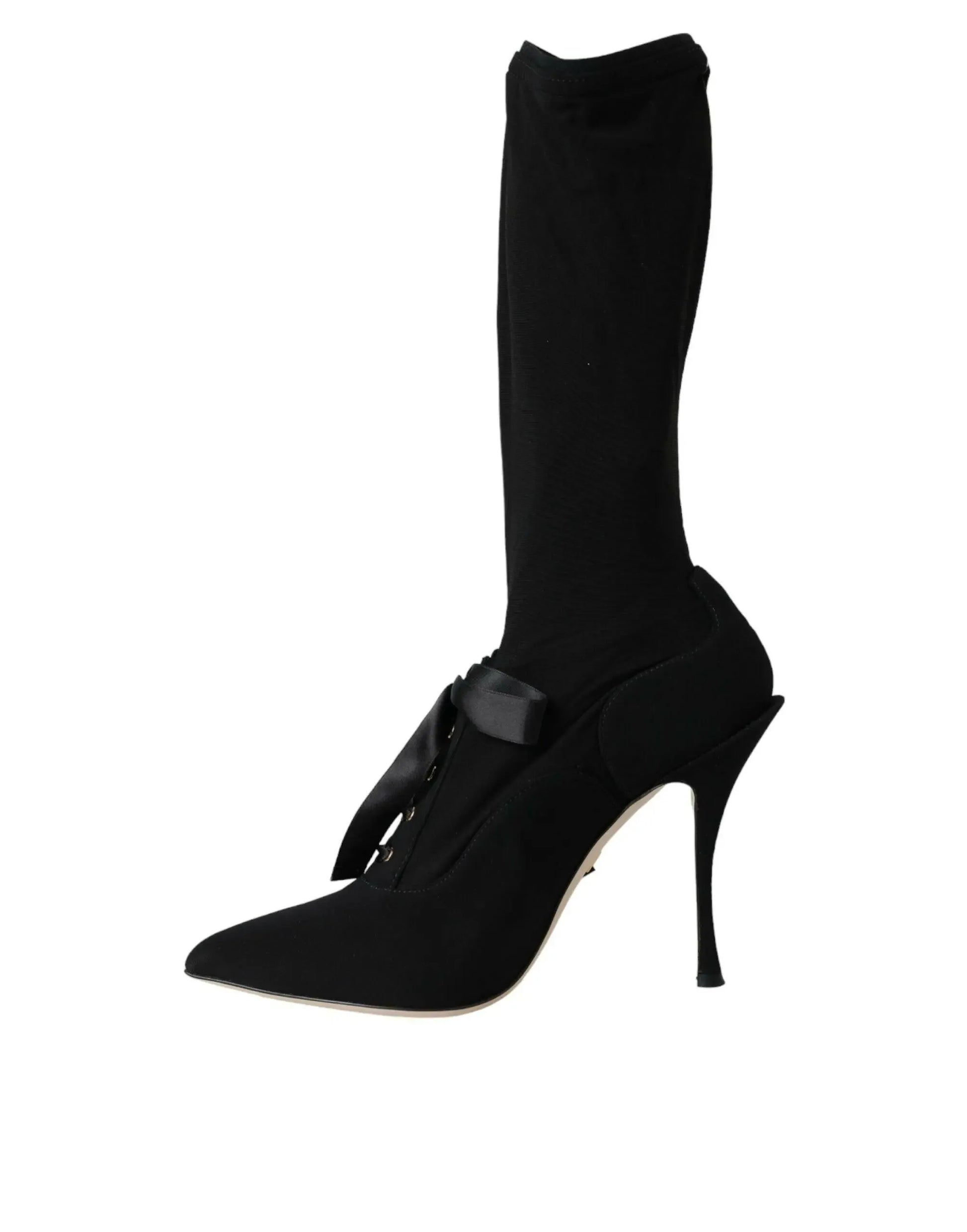 Dolce & Gabbana Black Stiletto Heels Mid Calf Boots Shoes - Plush Fashion Hub