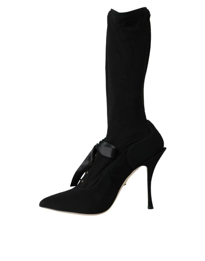 Dolce & Gabbana Black Stiletto Heels Mid Calf Boots Shoes - Plush Fashion Hub