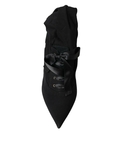 Dolce & Gabbana Black Stiletto Heels Mid Calf Boots Shoes - Plush Fashion Hub