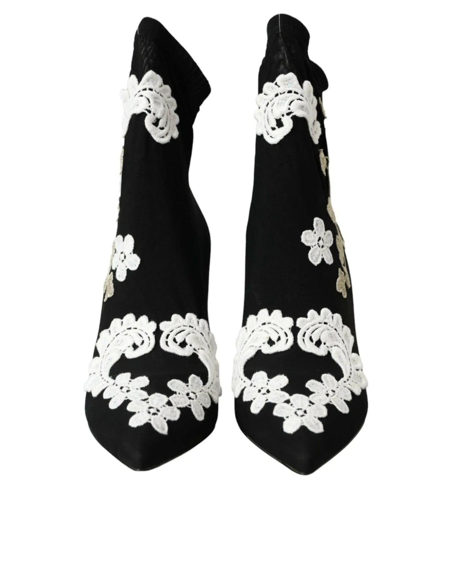 Dolce & Gabbana Black White Embroidery Slip On Boots Shoes - Plush Fashion Hub