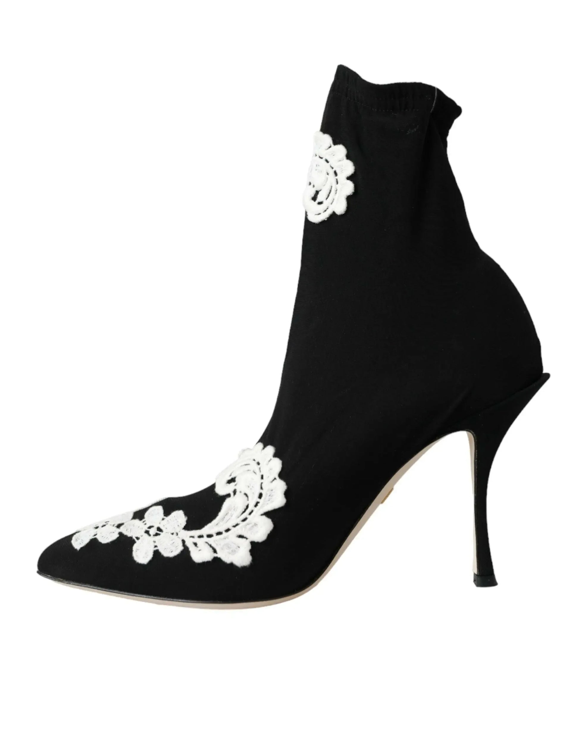 Dolce & Gabbana Black White Embroidery Slip On Boots Shoes - Plush Fashion Hub