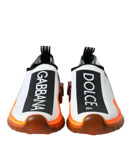 Dolce & Gabbana Black White Orange Slip On Sorrento Sneakers Shoes - Plush Fashion Hub
