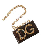 Dolce & Gabbana Brown Python Leather DG Girls Crossbody Phone Bag - Plush Fashion Hub
