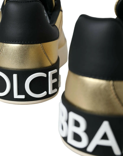 Dolce & Gabbana Gold Portofino Calf Leather Sneakers Women Shoes - Plush Fashion Hub
