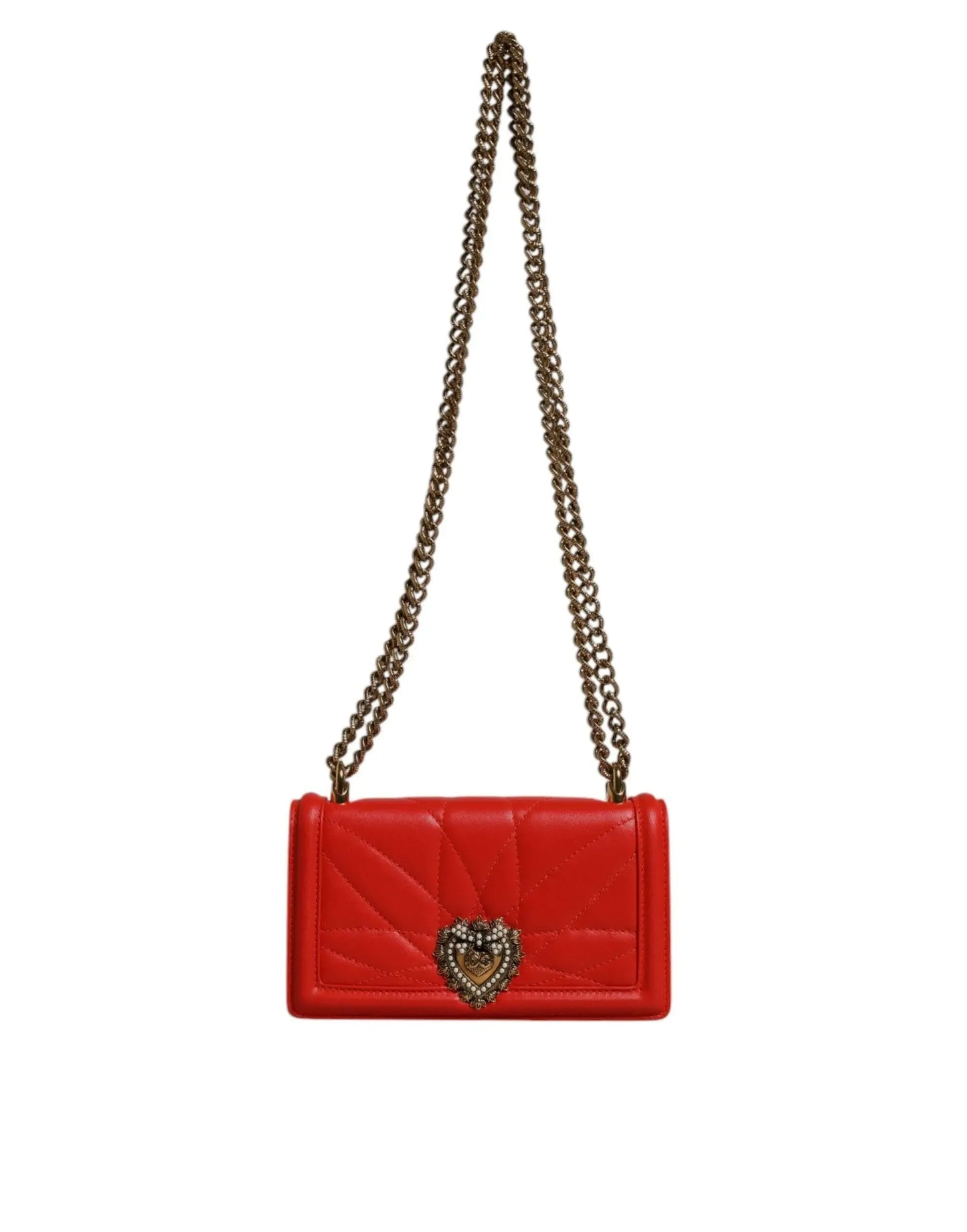 Dolce & Gabbana Red Quilted Devotion Crossbody Chain Phone Cover Bag - Plush Fashion Hub