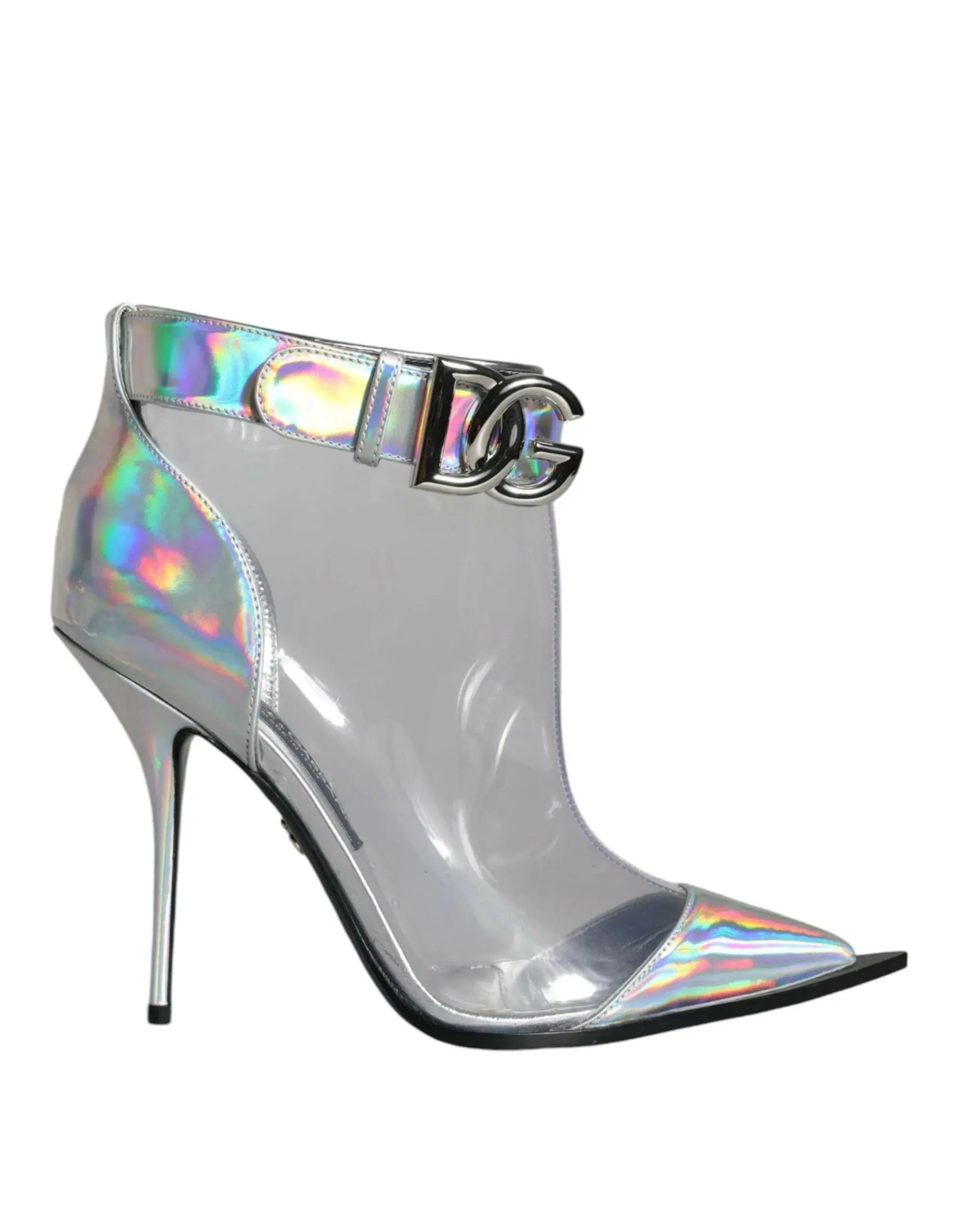 Dolce & Gabbana Silver Iridescent PVC Pointed Short Boots Shoes - Plush Fashion Hub