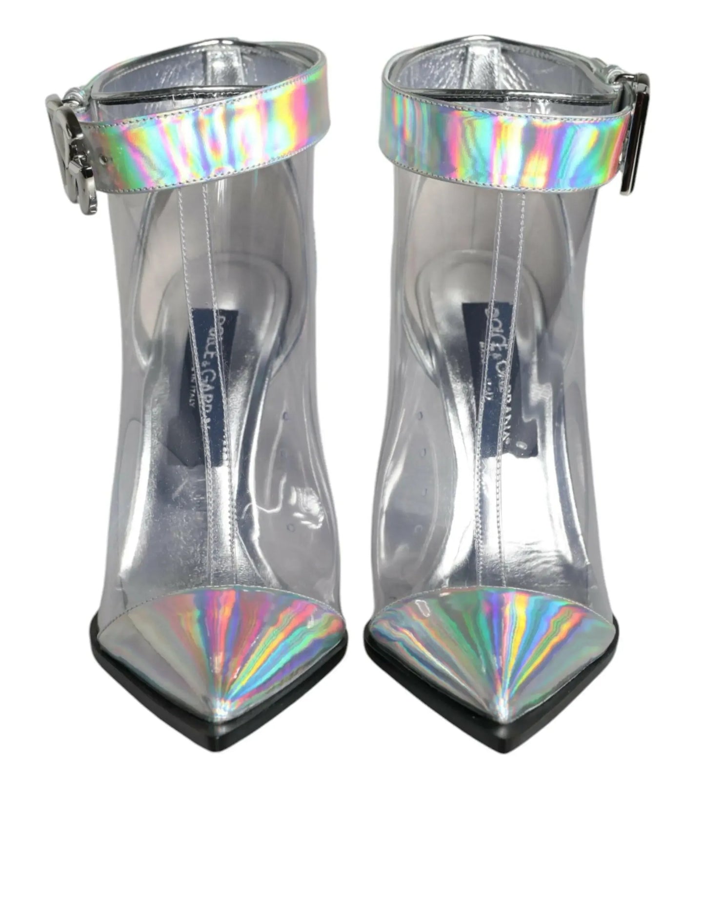 Dolce & Gabbana Silver Iridescent PVC Pointed Short Boots Shoes - Plush Fashion Hub