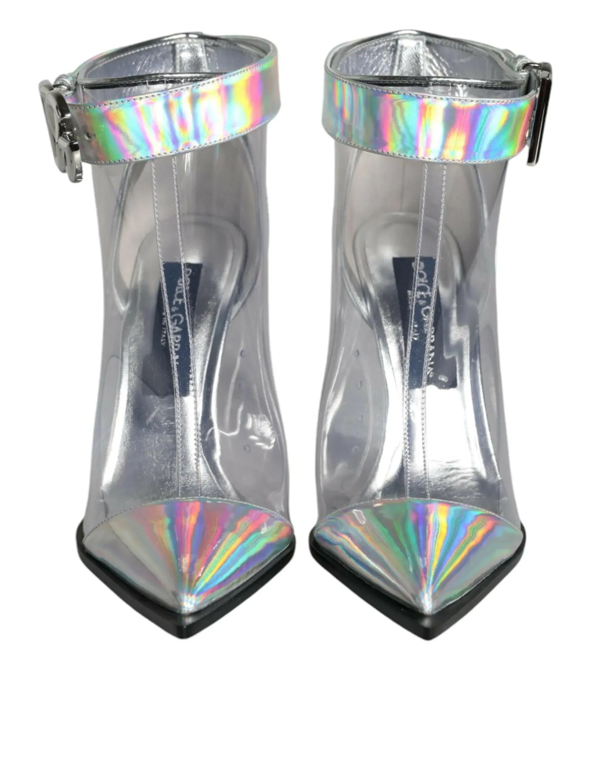 Dolce & Gabbana Silver Iridescent PVC Pointed Short Boots Shoes - Plush Fashion Hub