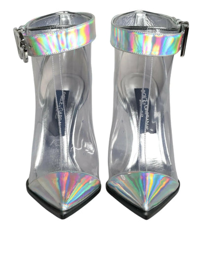Dolce & Gabbana Silver Iridescent PVC Pointed Short Boots Shoes - Plush Fashion Hub