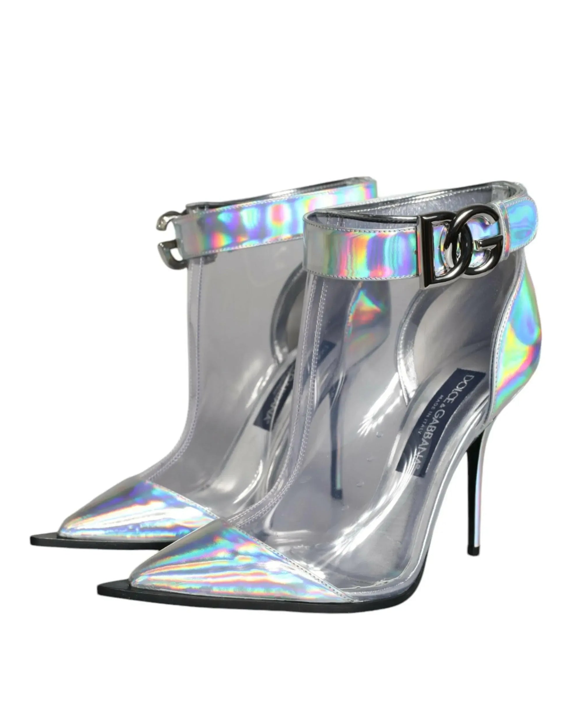 Dolce & Gabbana Silver Iridescent PVC Pointed Short Boots Shoes - Plush Fashion Hub