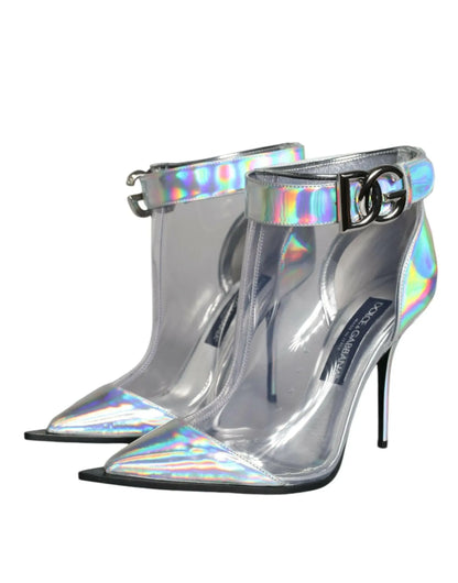 Dolce & Gabbana Silver Iridescent PVC Pointed Short Boots Shoes - Plush Fashion Hub