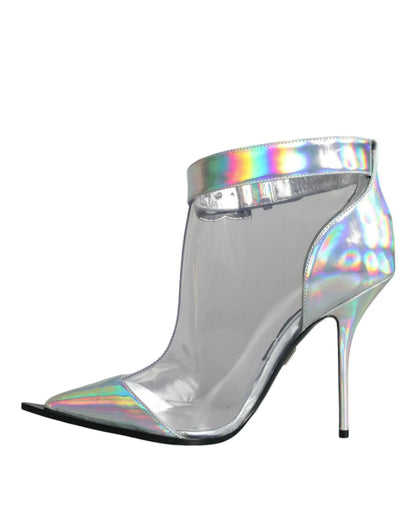 Dolce & Gabbana Silver Iridescent PVC Pointed Short Boots Shoes - Plush Fashion Hub