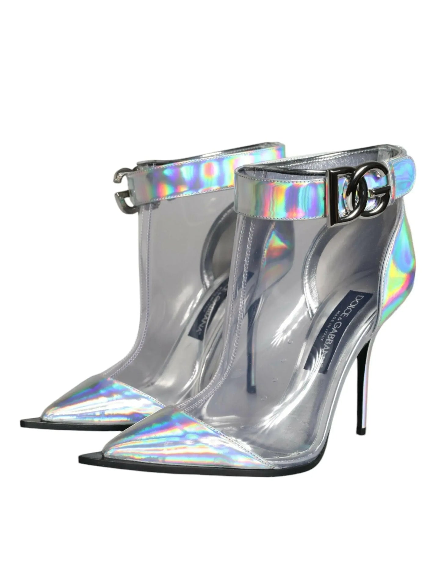 Dolce & Gabbana Silver Iridescent PVC Pointed Short Boots Shoes - Plush Fashion Hub