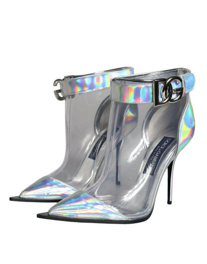 Dolce & Gabbana Silver Iridescent PVC Pointed Short Boots Shoes - Plush Fashion Hub