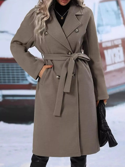 Double-Breasted Tie Waist Coat - Plush Fashion Hub