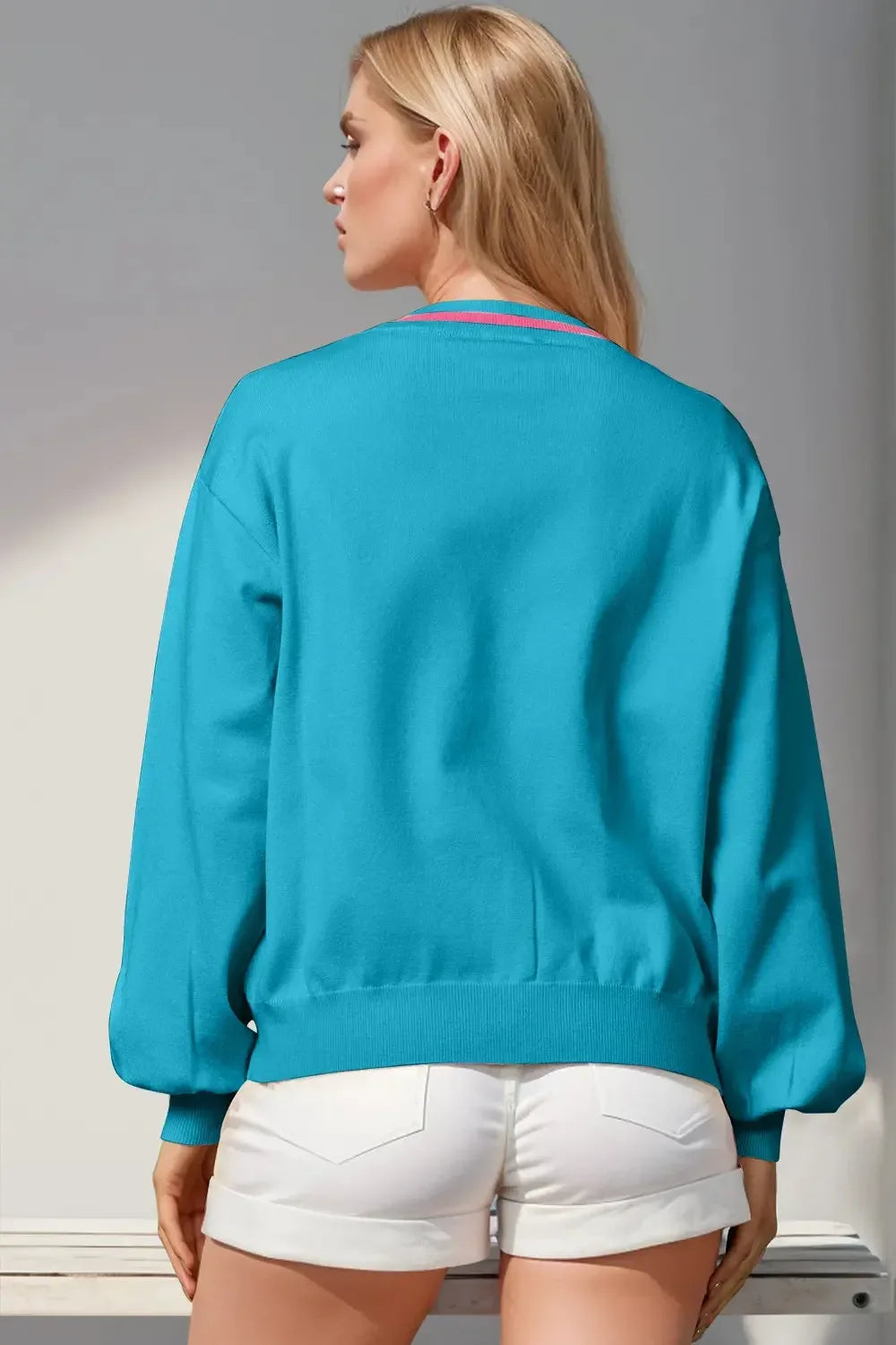 Double Take Full Size Nutcracker Sequin Bow Decor Cardigan - Plush Fashion Hub