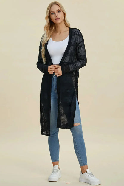Double Take Full Size Open Front Longline Cardigan - Plush Fashion Hub