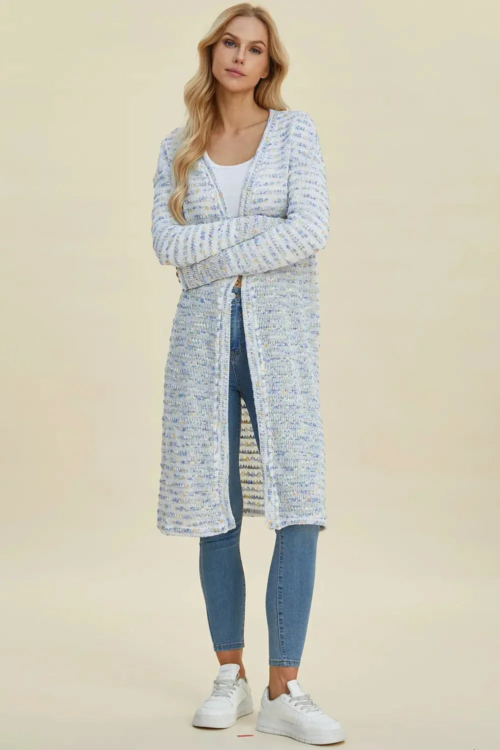 Double Take Full Size Open Front Longline Cardigan - Plush Fashion Hub
