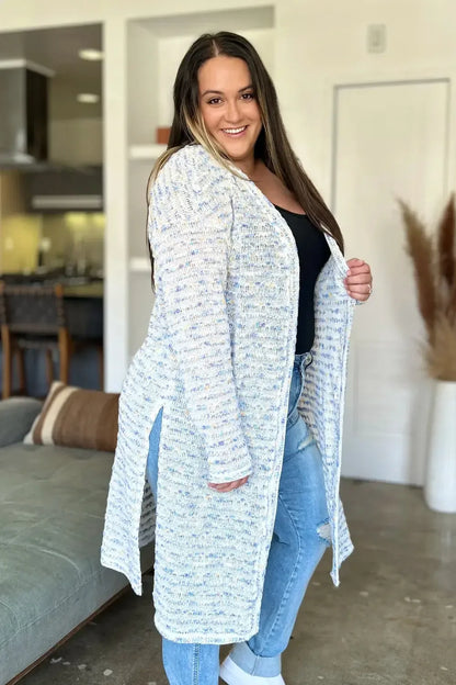 Double Take Full Size Open Front Longline Cardigan - Plush Fashion Hub