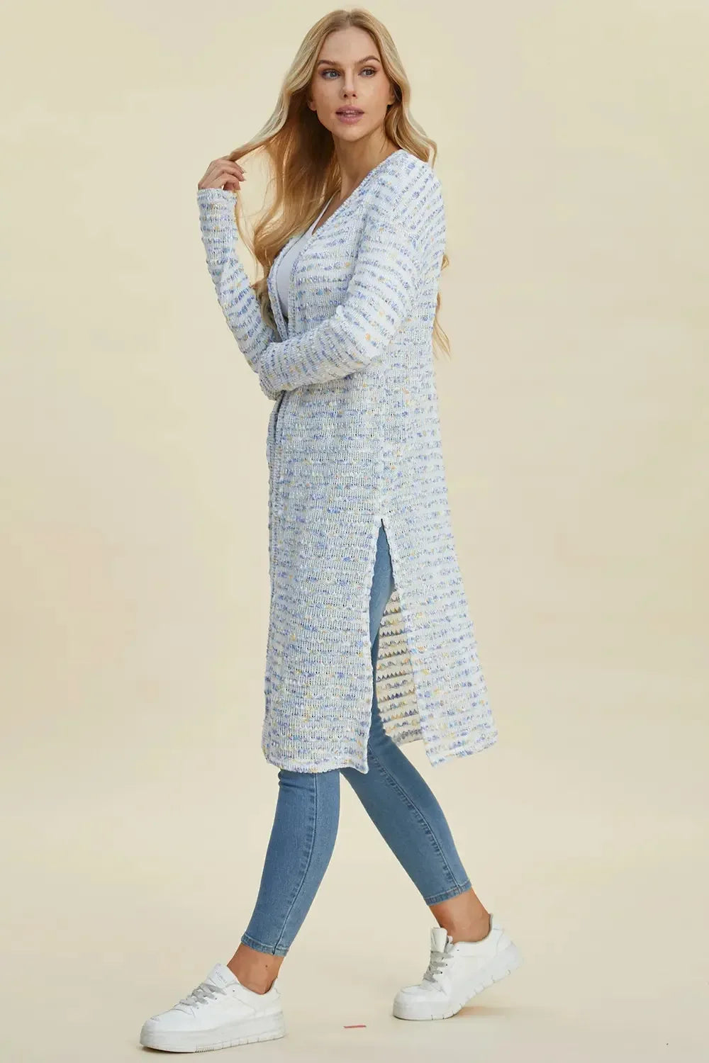 Double Take Full Size Open Front Longline Cardigan - Plush Fashion Hub