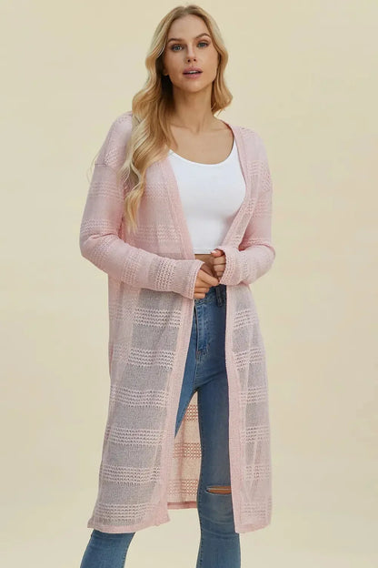 Double Take Full Size Open Front Longline Cardigan - Plush Fashion Hub