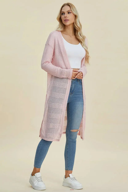 Double Take Full Size Open Front Longline Cardigan - Plush Fashion Hub