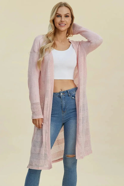 Double Take Full Size Open Front Longline Cardigan - Plush Fashion Hub