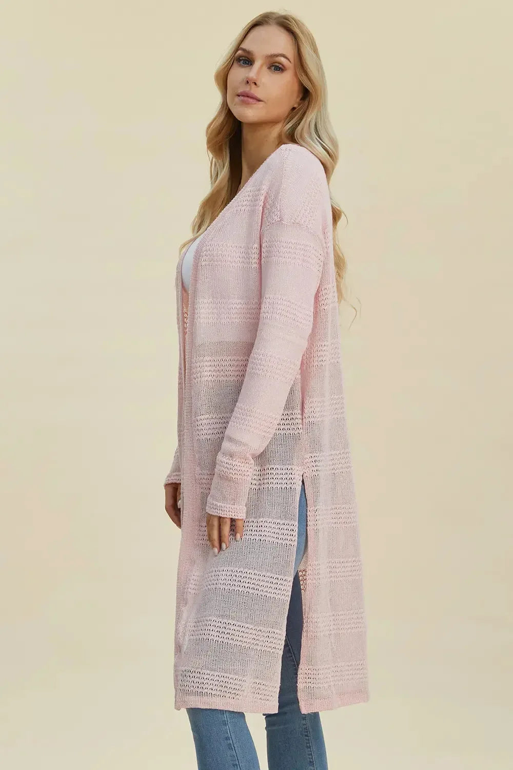 Double Take Full Size Open Front Longline Cardigan - Plush Fashion Hub