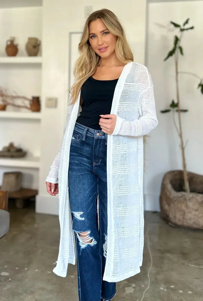 Double Take Full Size Open Front Longline Cardigan - Plush Fashion Hub