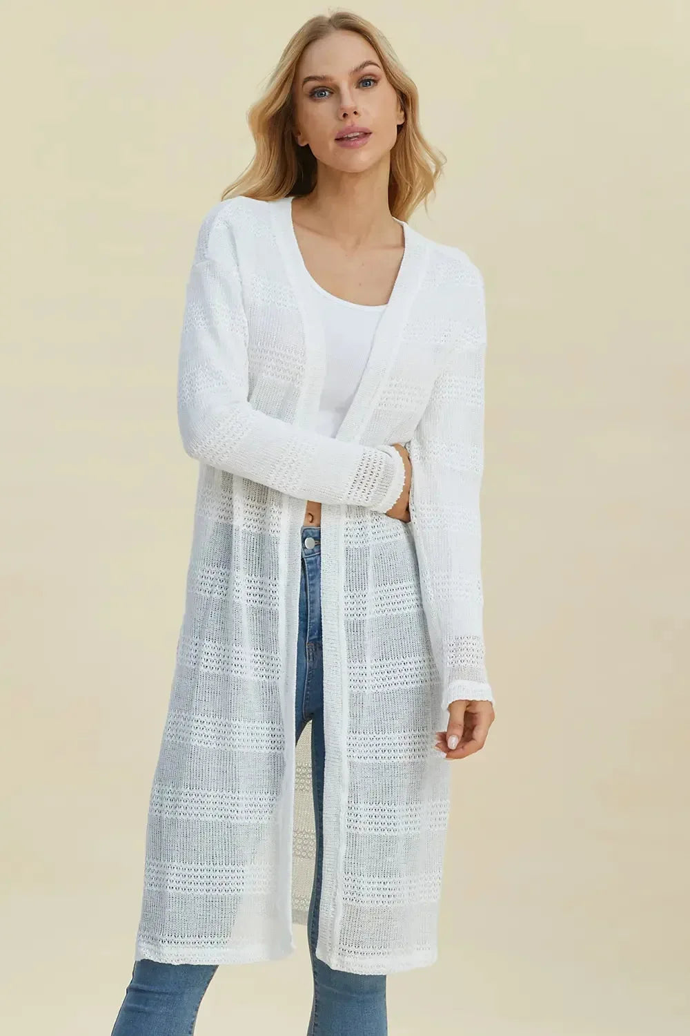Double Take Full Size Open Front Longline Cardigan - Plush Fashion Hub