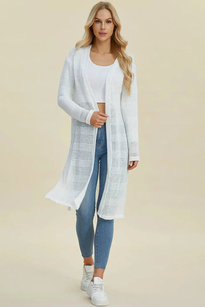 Double Take Full Size Open Front Longline Cardigan - Plush Fashion Hub