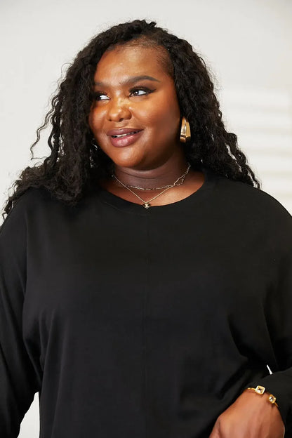 Double Take Seam Detail Round Neck Long Sleeve Top - Plush Fashion Hub