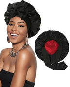 Double-layer satin ribbon hair bonnet by Plush Fashion Hub, round sleep cap for hair protection and gentle hair care.