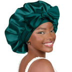 Double-layer satin ribbon hair bonnet by Plush Fashion Hub, round sleep cap for hair protection and gentle hair care.