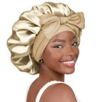 Double-layer satin ribbon hair bonnet from Plush Fashion Hub, designed for gentle hair protection during sleep.