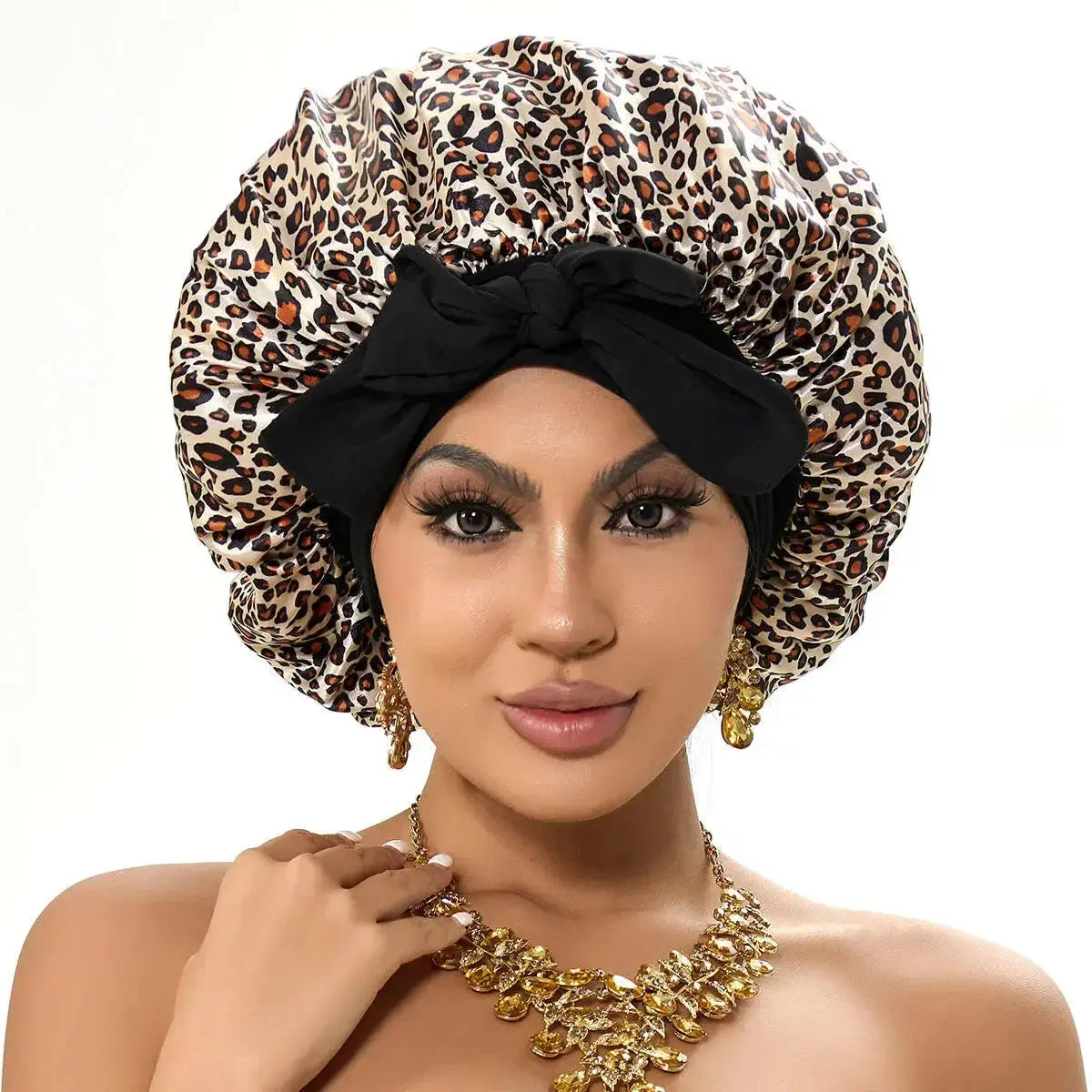 Double-layer satin ribbon hair bonnet by Plush Fashion Hub, designed for hair protection and sleep comfort.