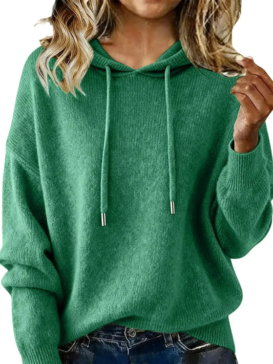 Drawstring Long Sleeve Hooded Sweater - Plush Fashion Hub