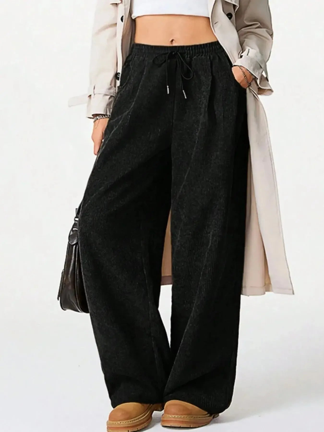 Drawstring Wide Leg Pants - Plush Fashion Hub
