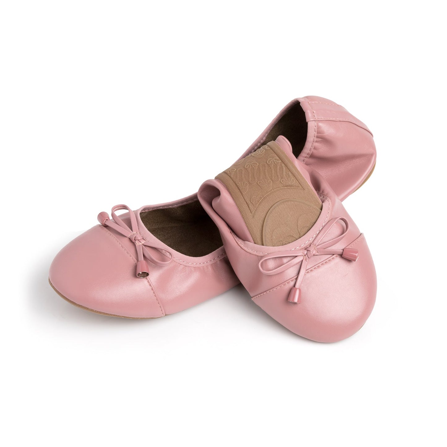 Plush Fashion Hub dusty rose flats with a half-folded design, showcasing soft fabric and stylish, comfortable shoes.