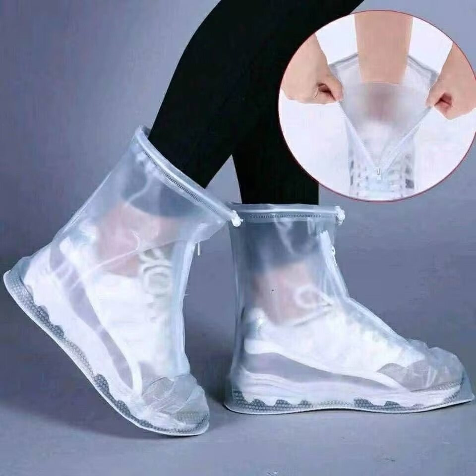 Waterproof Shoe Covers with Zipper, Thickened Rain Boot Covers, PVC Mid-Calf Shoe Covers for Travel