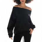 Shoulder Cut-Out Crop Top with Long Sleeve Matched with Flared Leg Wide-Leg Sweatpants