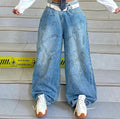 Graffiti Print Washed Denim Jeans