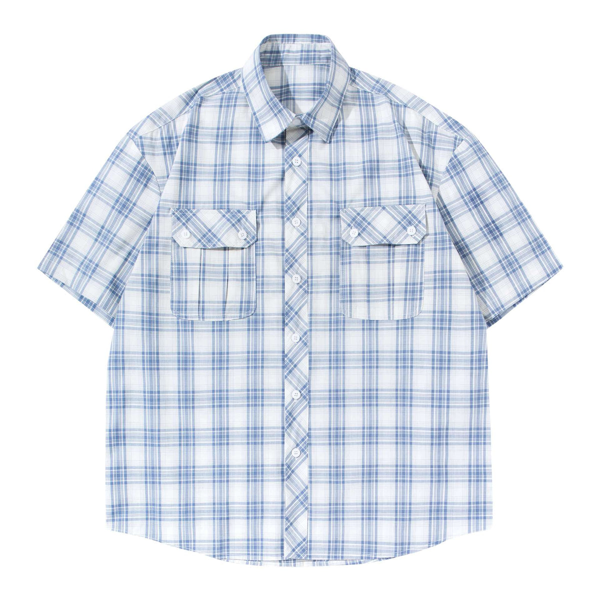 Eprolo double pocket plaid shirt T-shirt with button-up front and long sleeves, featuring a classic checkered pattern.