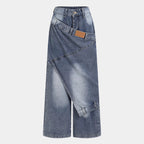 Deconstructed Patchwork Layered Washed Denim Pants