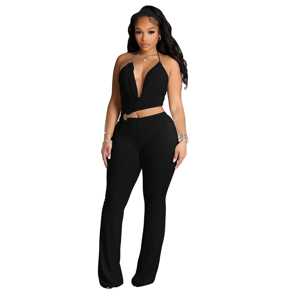 Eprolo sleek halter neck cut-out waist jumpsuit with fitted design, perfect for stylish, modern fashion statements.