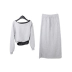 Asymmetrical Shoulder Hoodie & Mini Skirt Co-Ord Set
