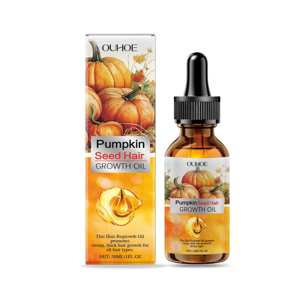 eprolo pumpkin seed hair oil in a bottle, showing nourishing essential oil for bright, supple, and strengthened hair care.