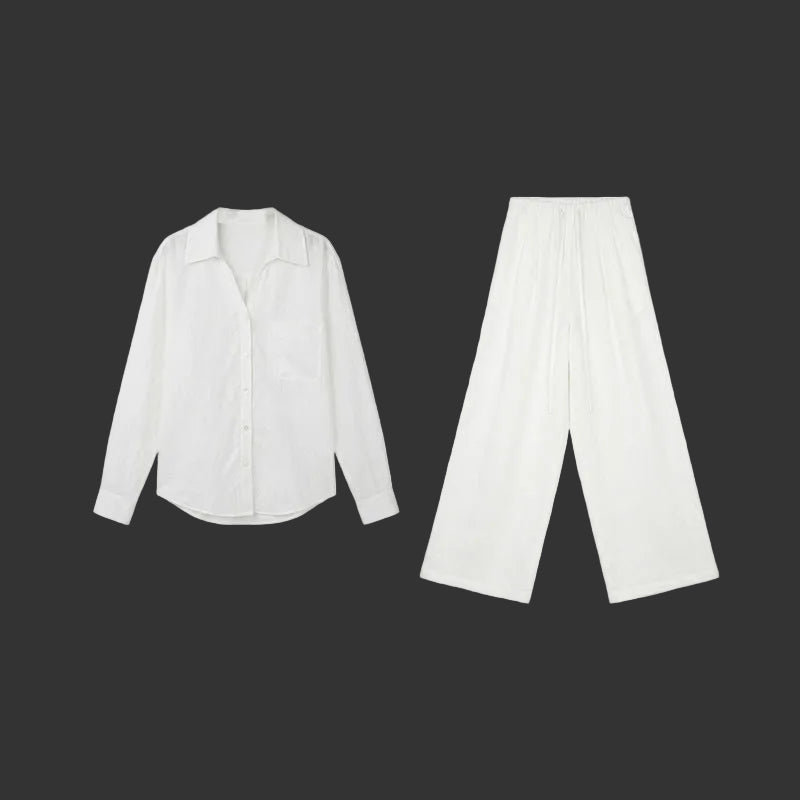 Soft Tencel linen lounge set top by Plush Fashion Hub, featuring a relaxed fit and breathable fabric for comfortable casual wear.